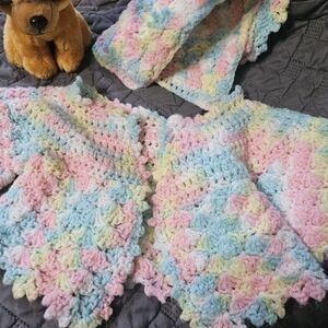 Vintage Homemade Colorful Crochet Baby Sweater & Bonnet
